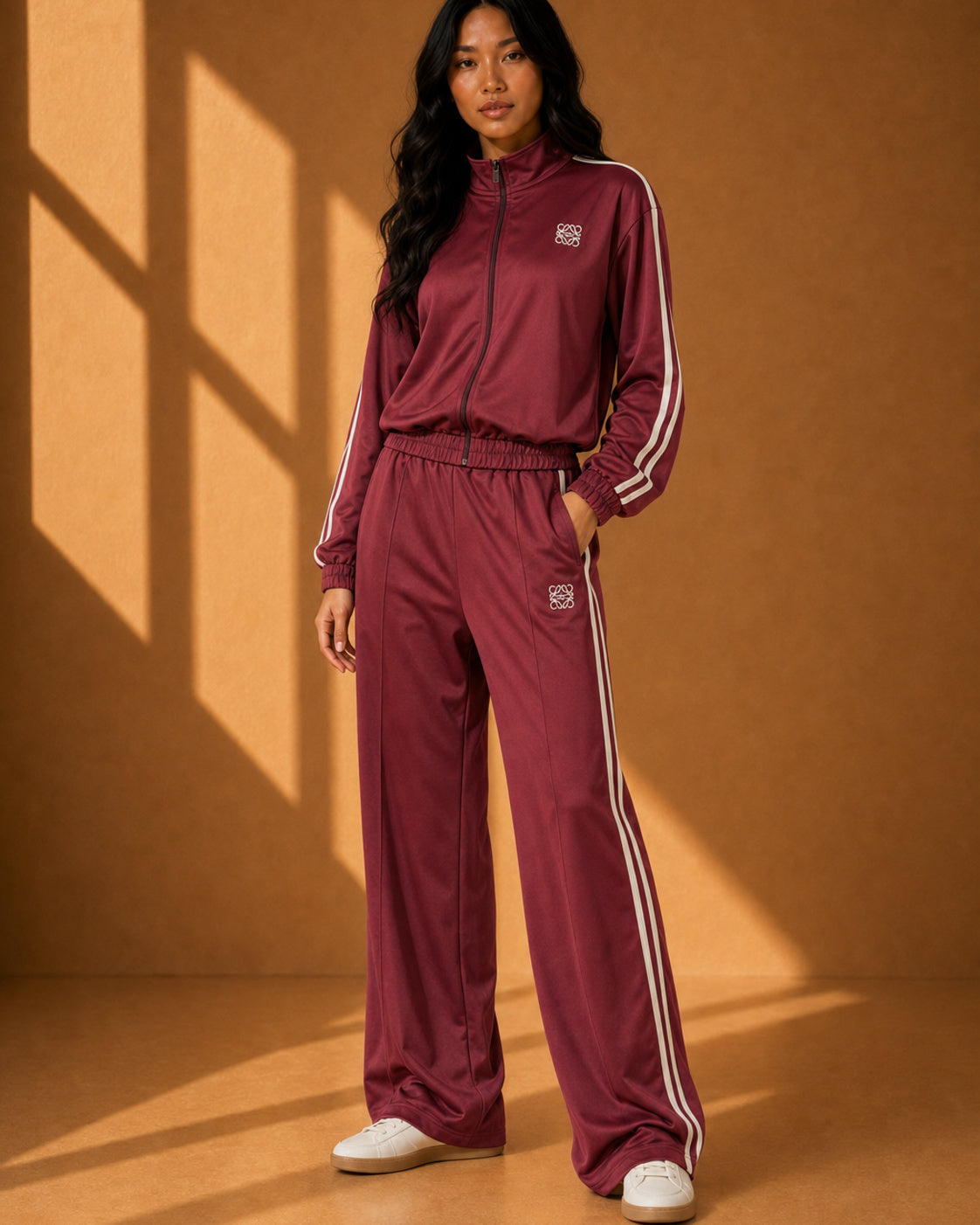 Isla Contrast Stripe Track Pants in Burgundy