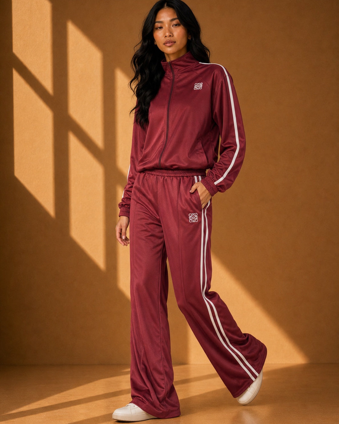 Isla Contrast Stripe Track Pants in Burgundy