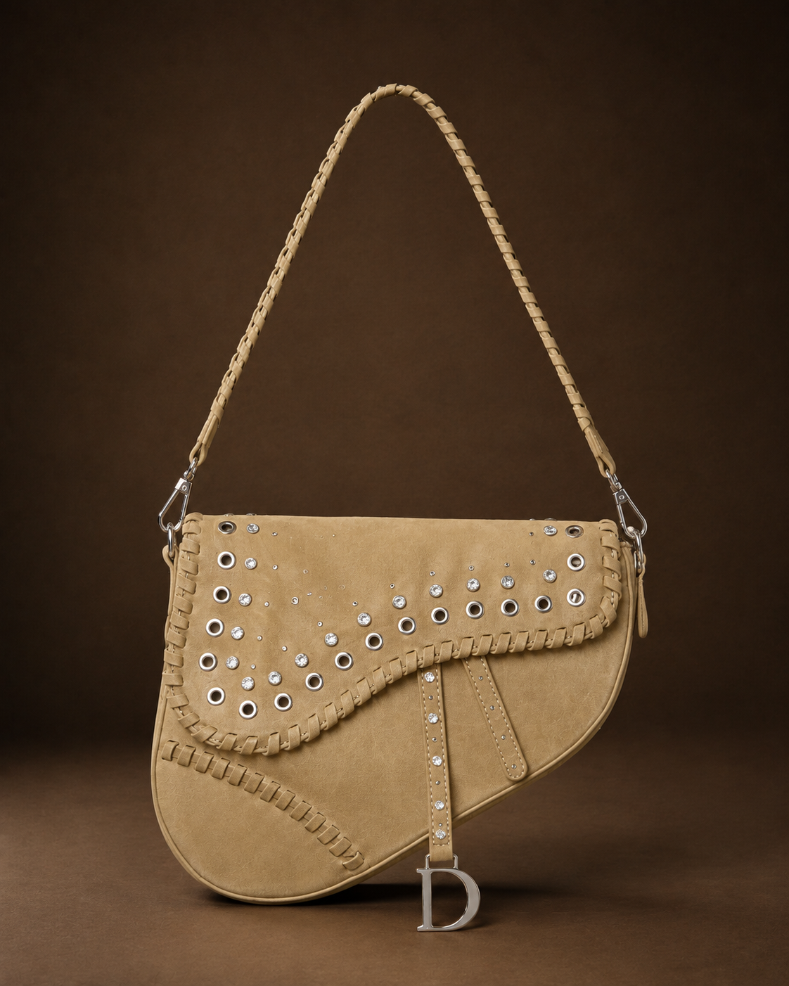 Sol Studded Saddle Bag in Taupe