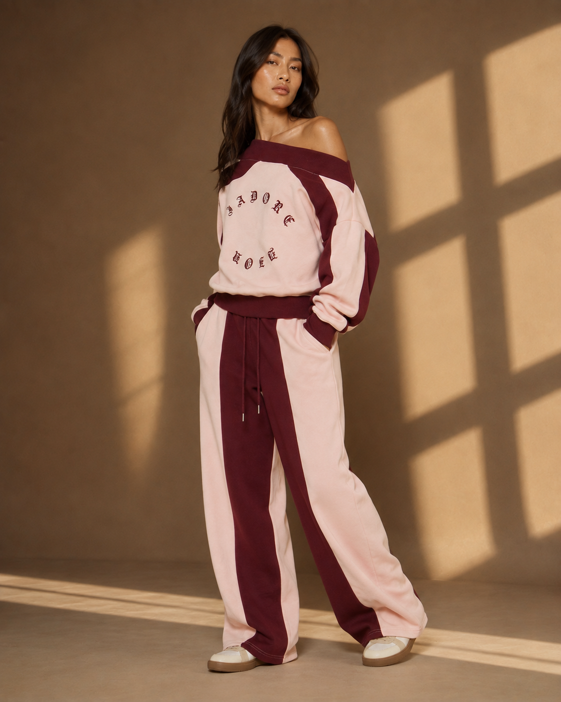 Bonnie Tie Waist Wide Leg Joggers in Pink