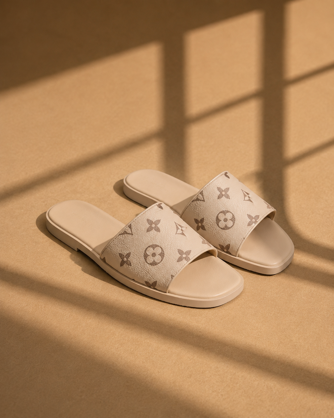Piper Printed Slider Sandals in Cream