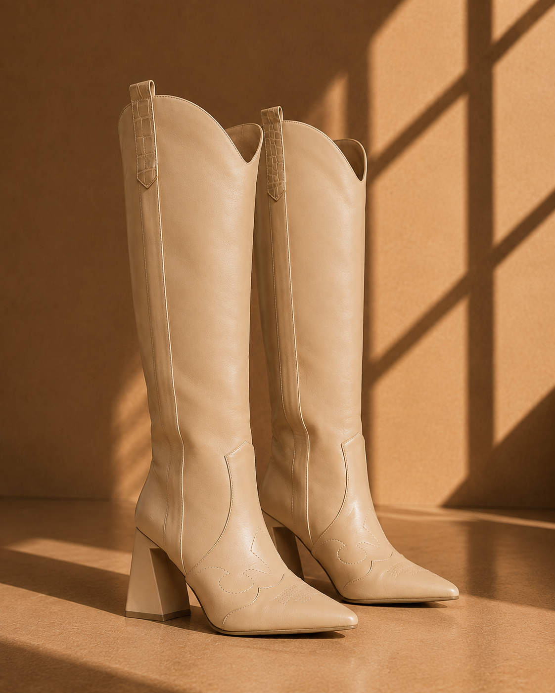 Cassidy Knee High Cowboy Boots in Nude