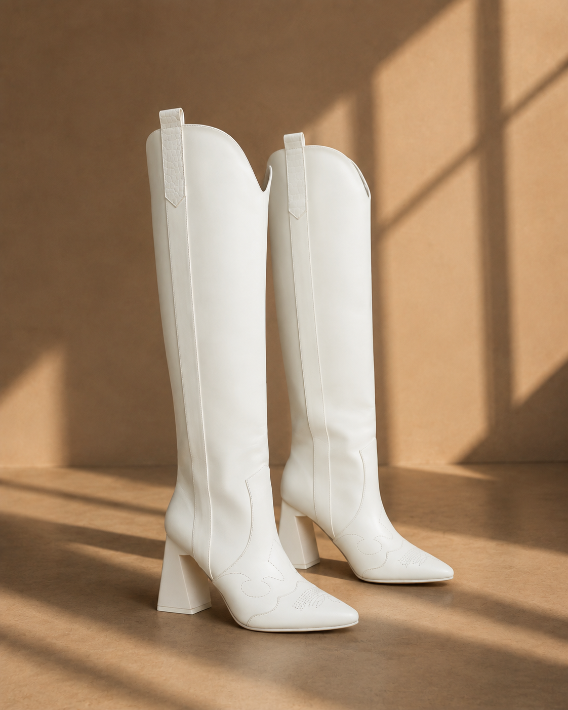 Cassidy Knee High Cowboy Boots in White