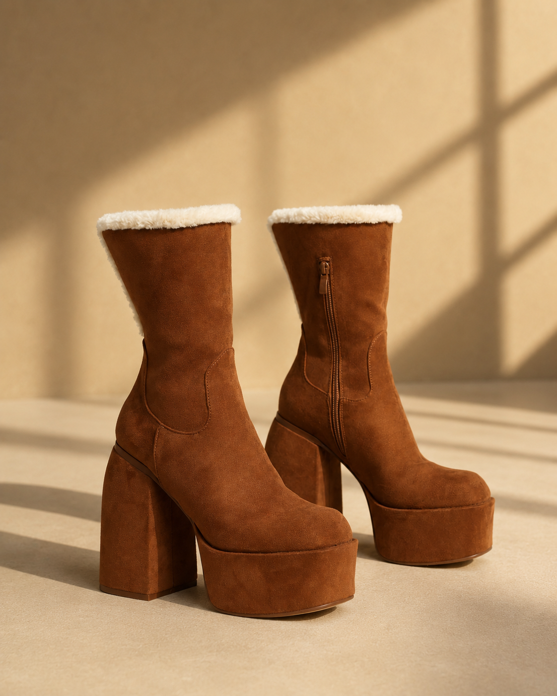 Aspen Faux Fur Lined Ankle Boots in Tan