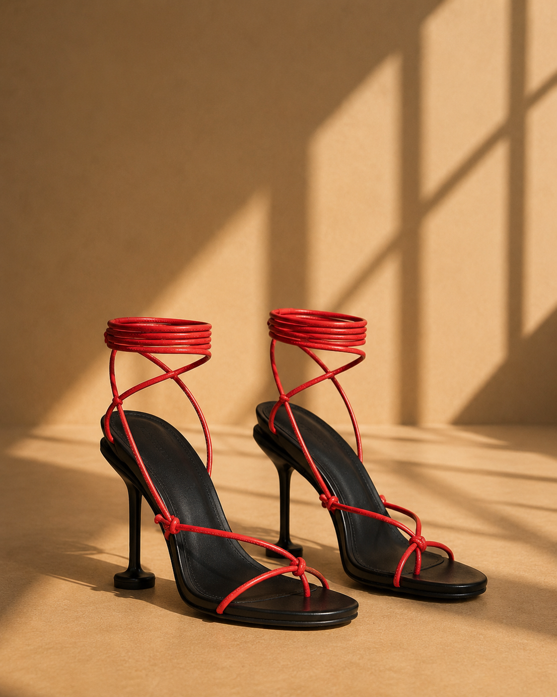 Odette Knot Detail Lace Up Heels in Red