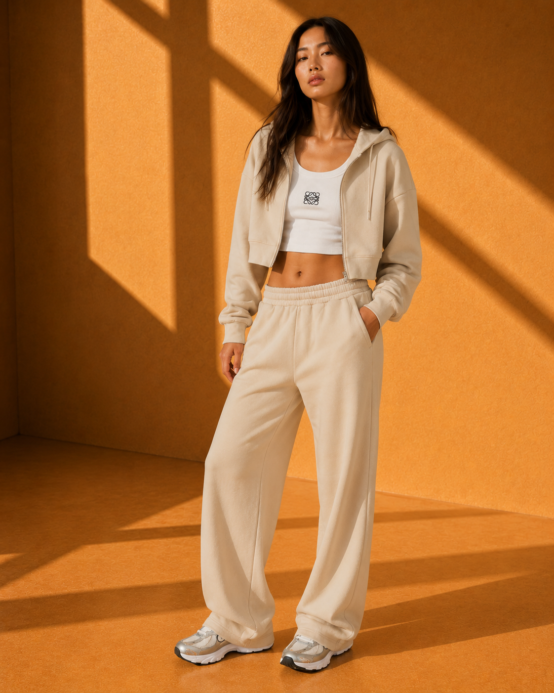 Quinn Mid Rise Straight Leg Joggers in Stone