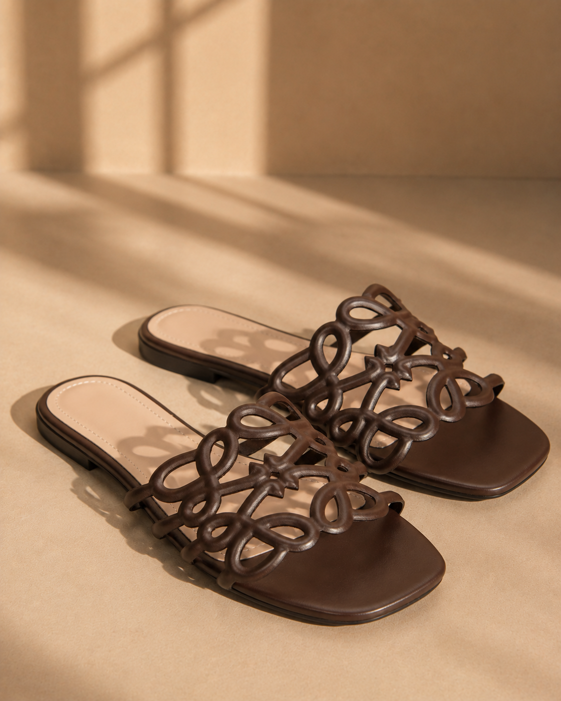 Orla Logo Slider Sandals in Brown