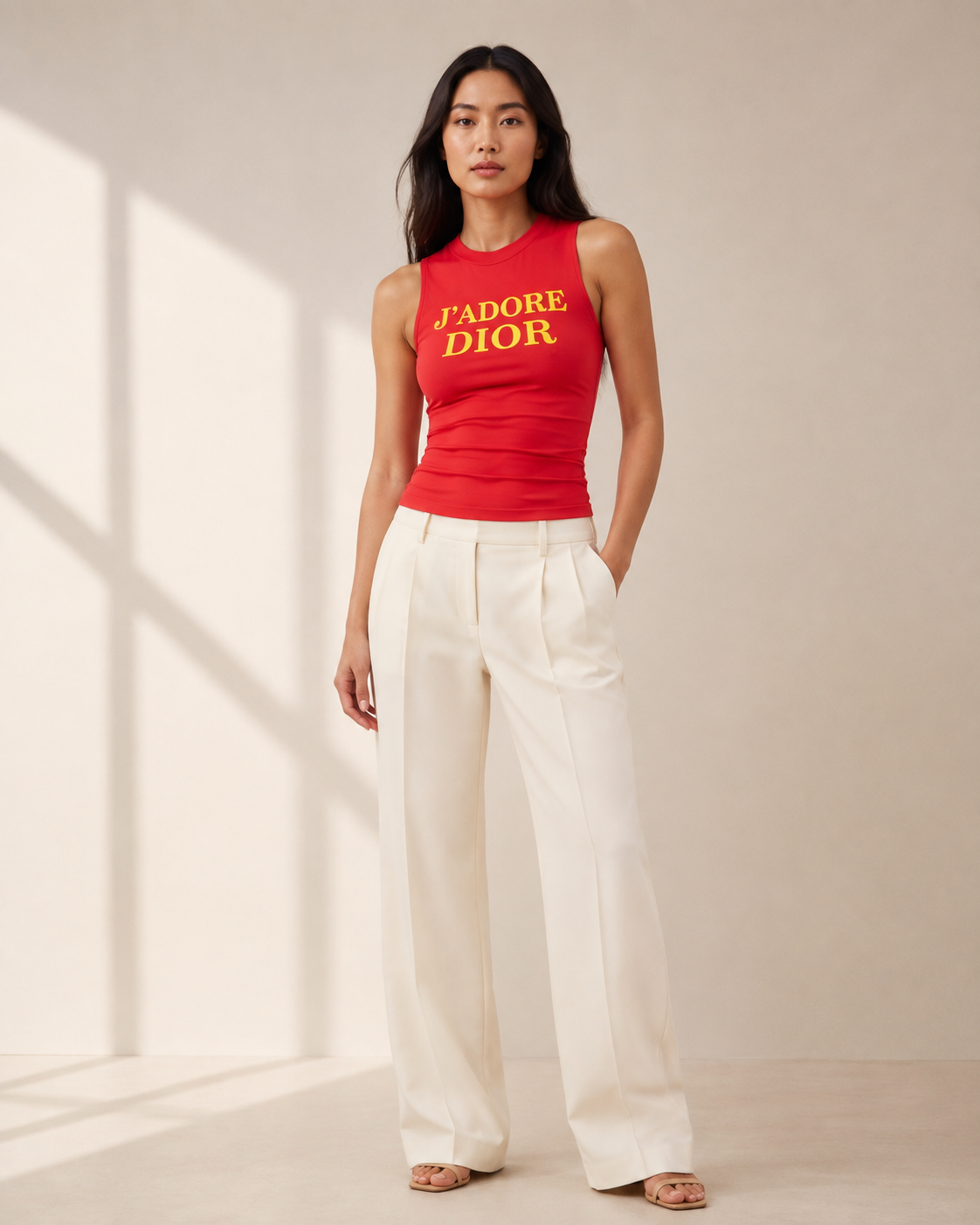 Romy Racer Neck Vest Top in Red