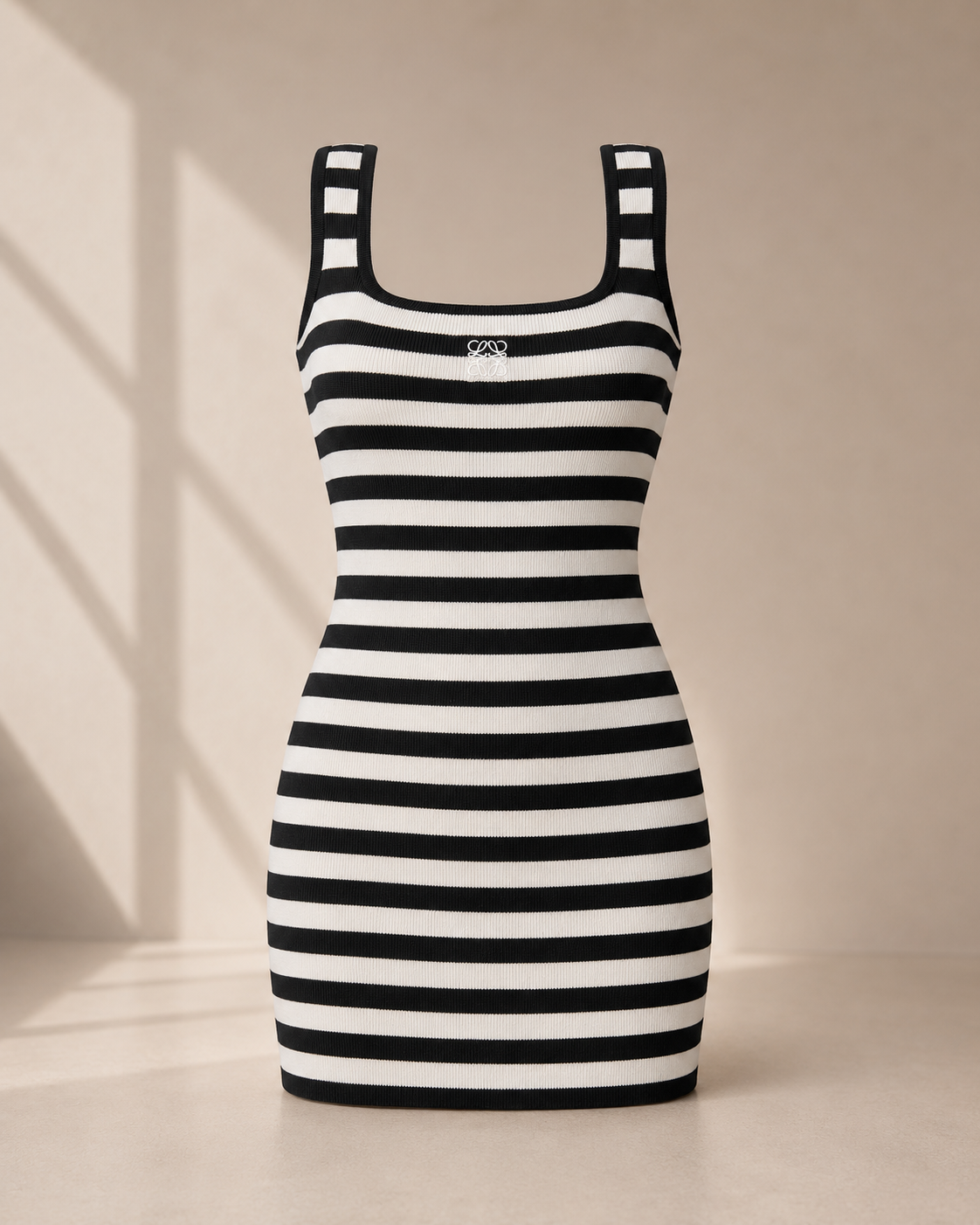 Ottilie Striped Knit Mini Dress in Black and White