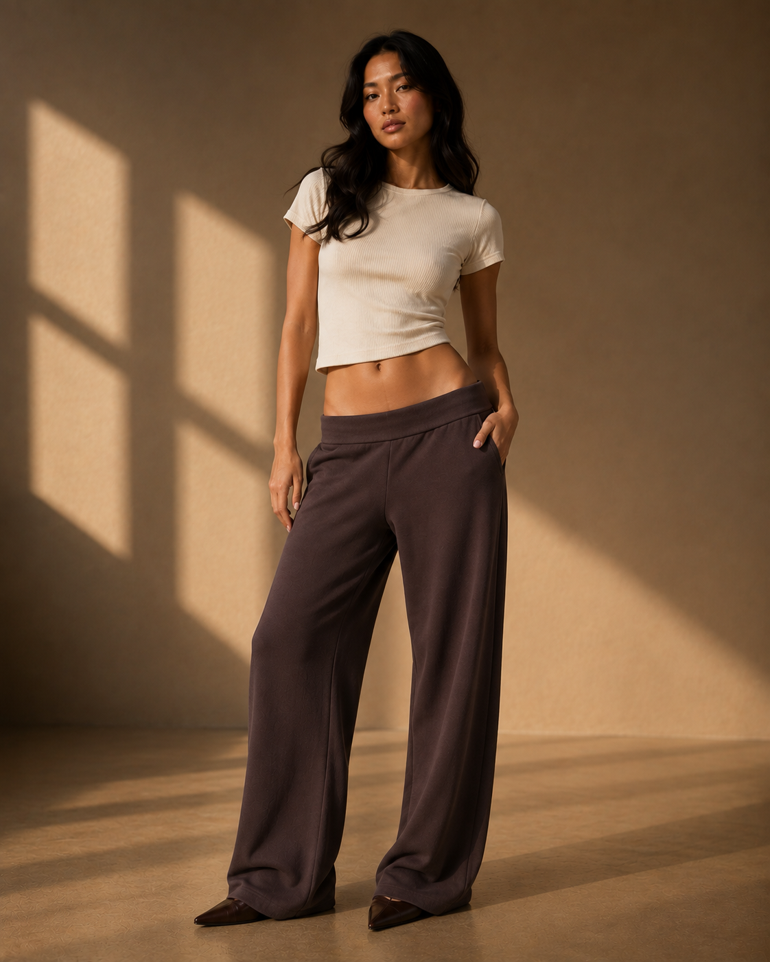 Juno Low Rise Wide Leg Joggers in Chocolate