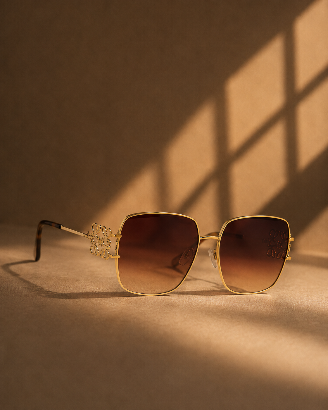 Maya Oversized Square Sunglasses in Brown and Gold