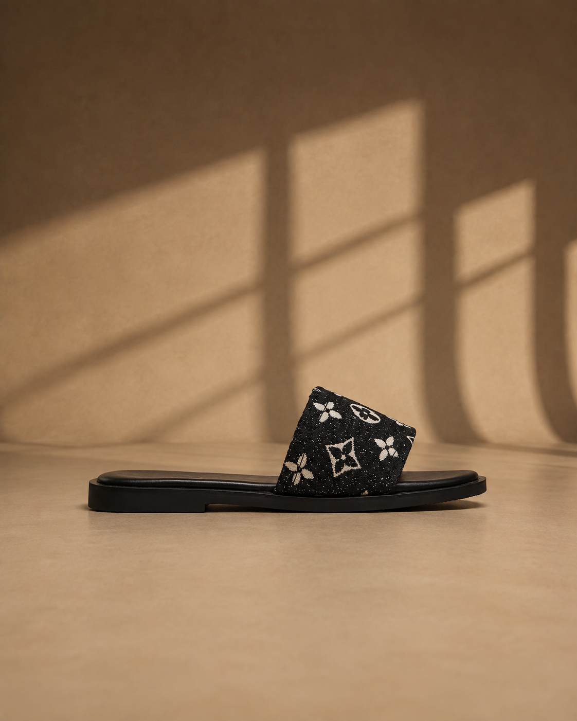 Nina Denim Slider Sandals in Black
