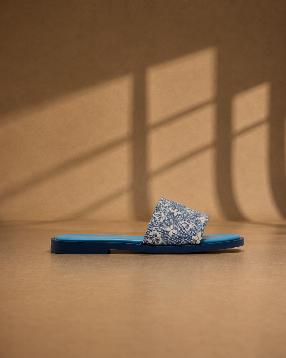 Nina Denim Slider Sandals in Blue