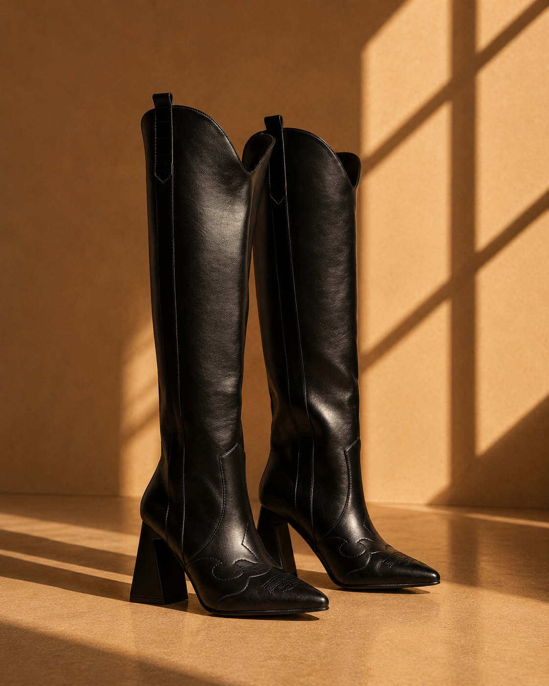 Cassidy Knee High Cowboy Boots in Black