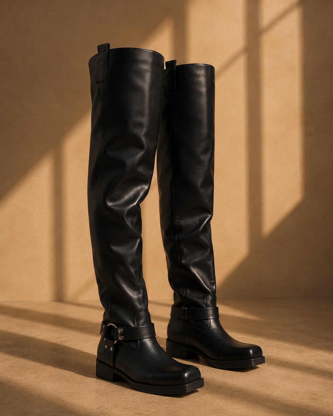 Juniper Faux Fur Lined Thigh High Boots in Black