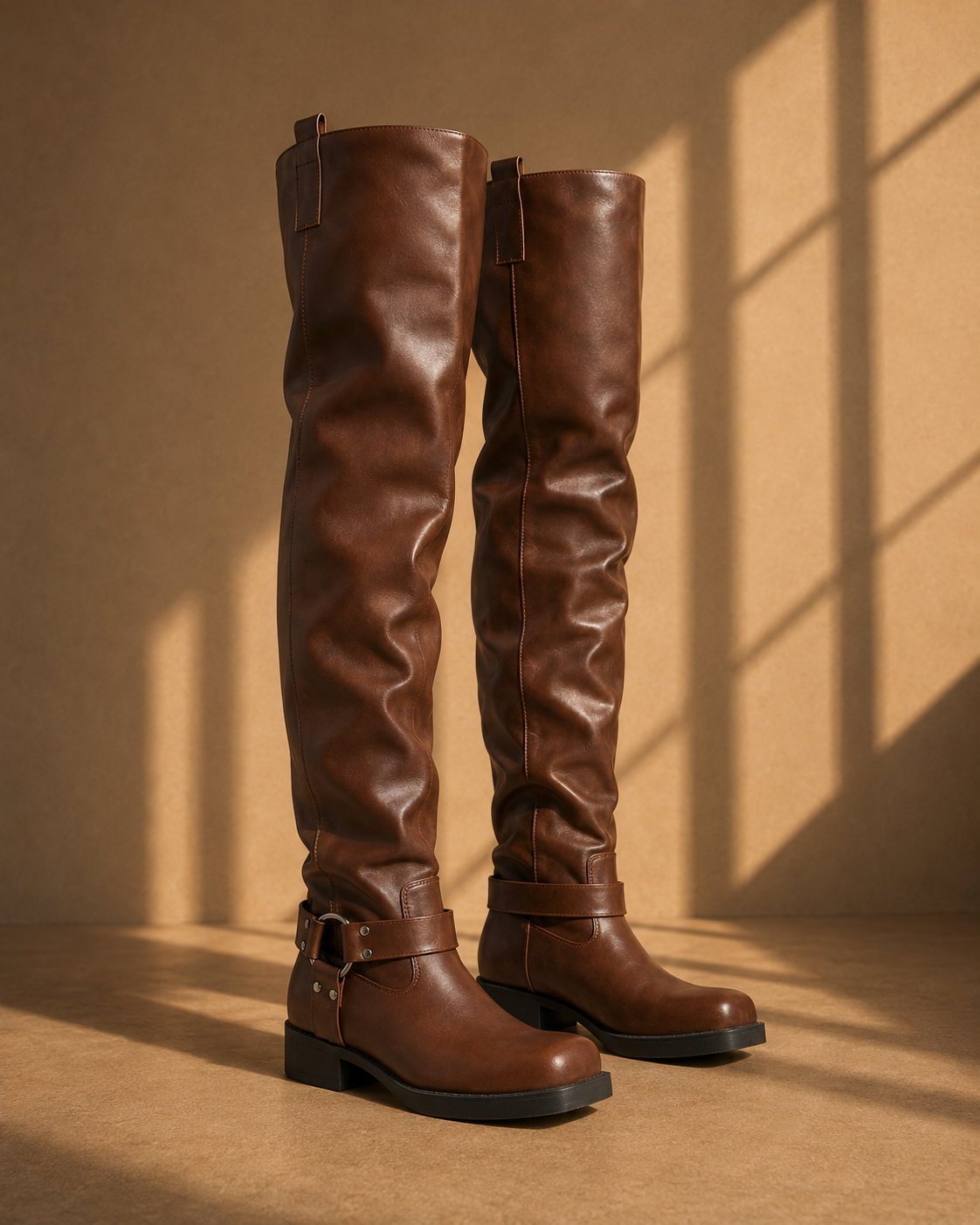 Juniper Faux Fur Lined Thigh High Boots in Tan