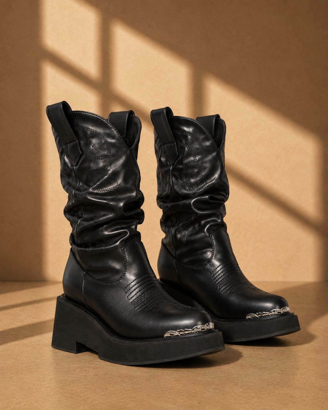 Dolly Embroidered Cowboy Ankle Boots in Black