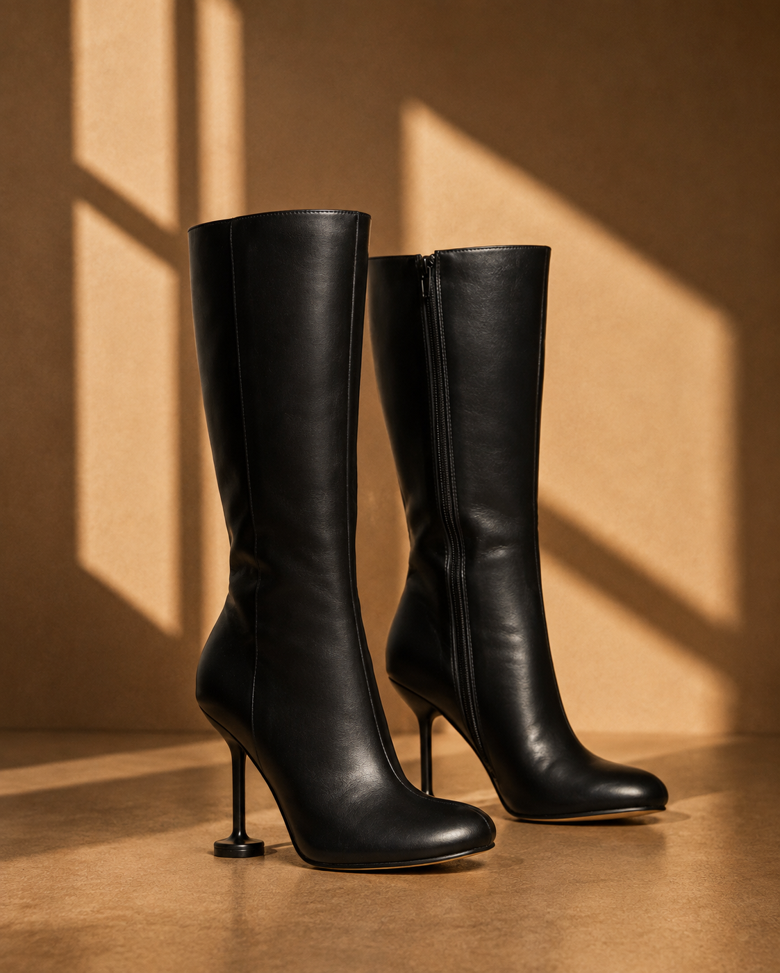 Greta Square Toe Mid Calf Boots in Black