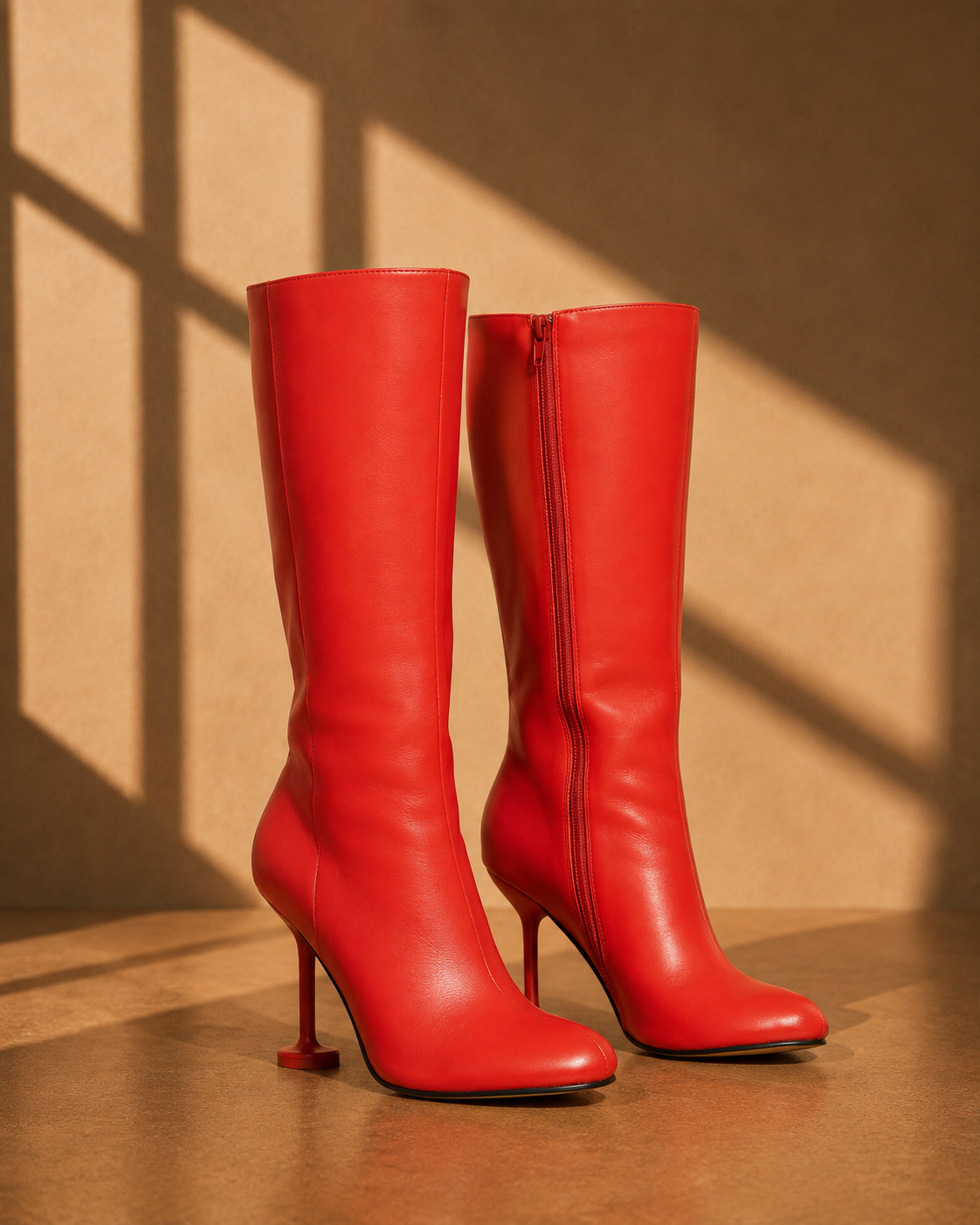 Greta Square Toe Mid Calf Boots in Red