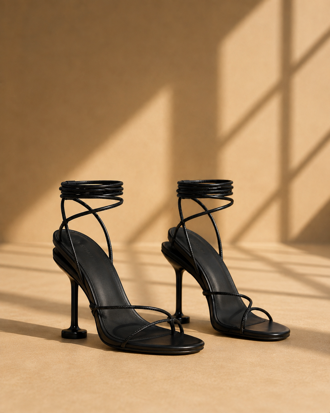 Odette Knot Detail Lace Up Heels in Black