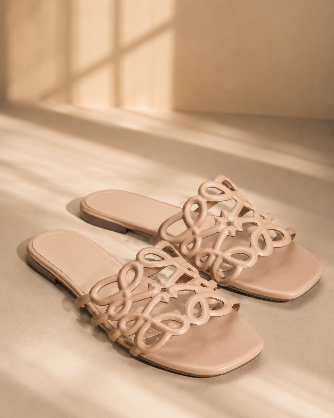 Orla Logo Slider Sandals in Nude