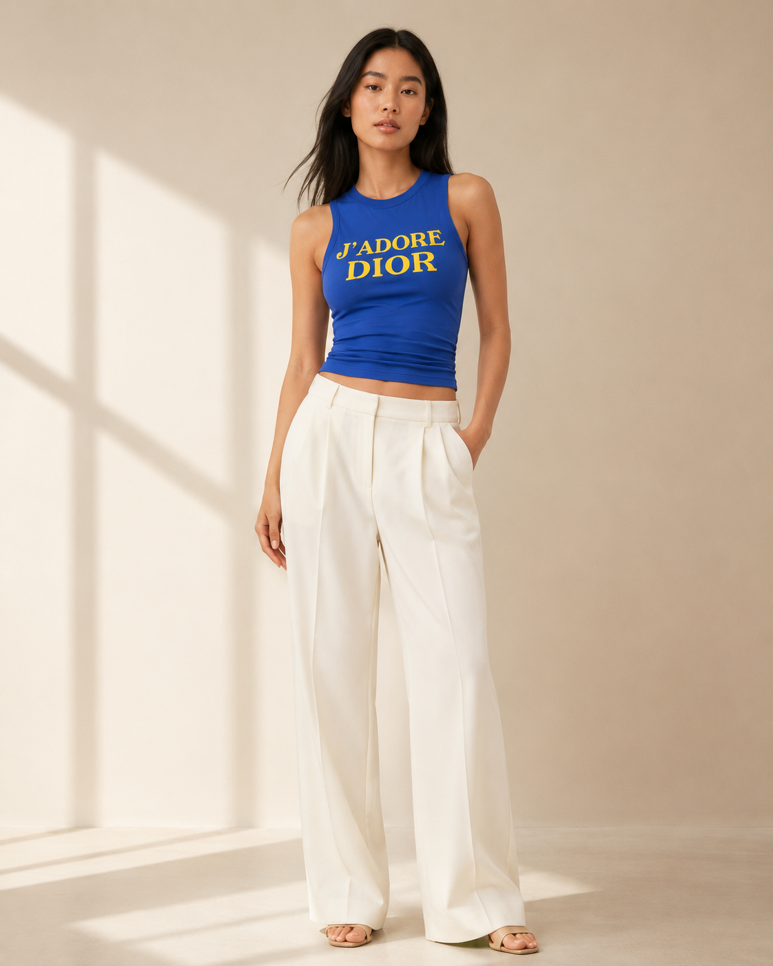 Romy Racer Neck Vest Top in Dark Blue