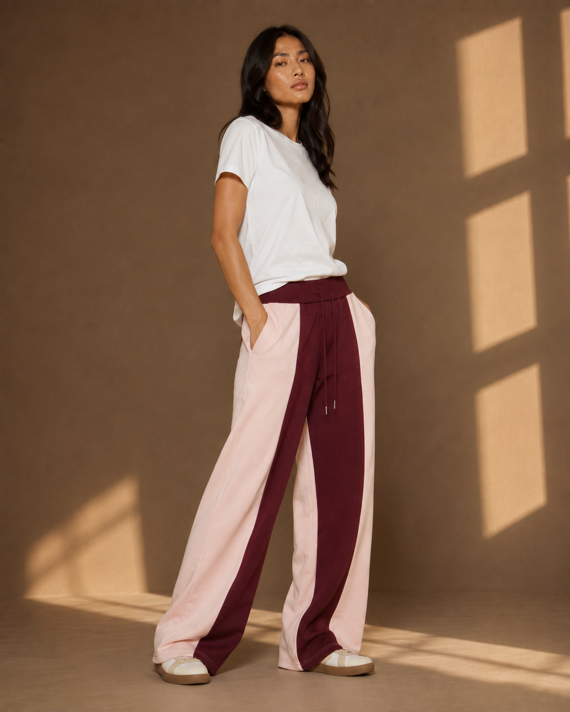 Bonnie Tie Waist Wide Leg Joggers in Pink