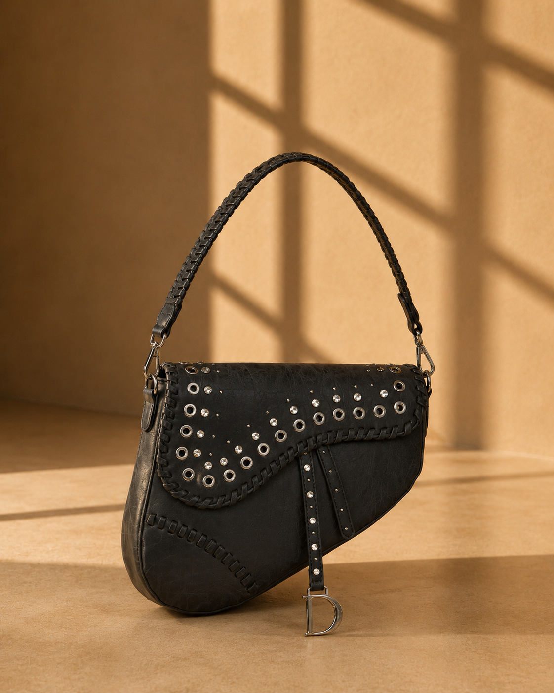Sol Studded Saddle Bag in Black
