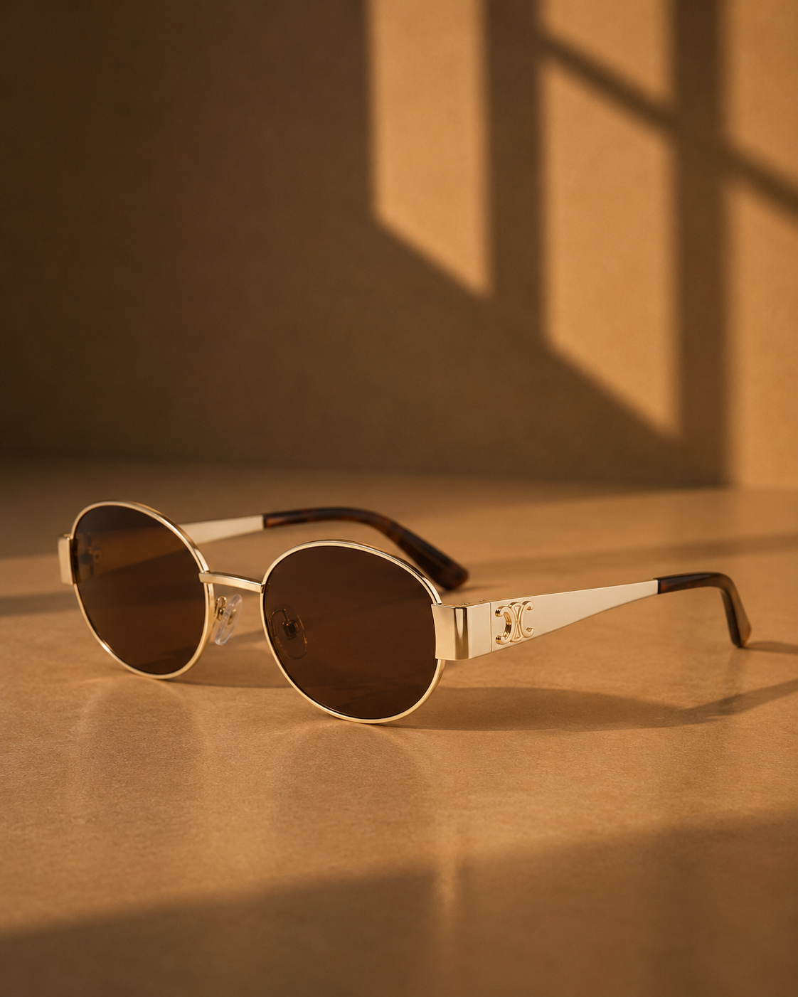 Sylvie Oval Cat Eye Sunglasses in Gold and Brown