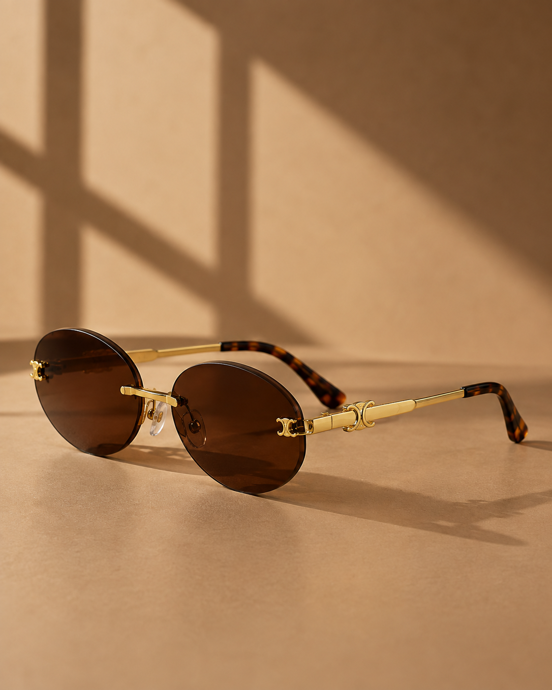 Ada Gold Frame Oval Sunglasses in Brown