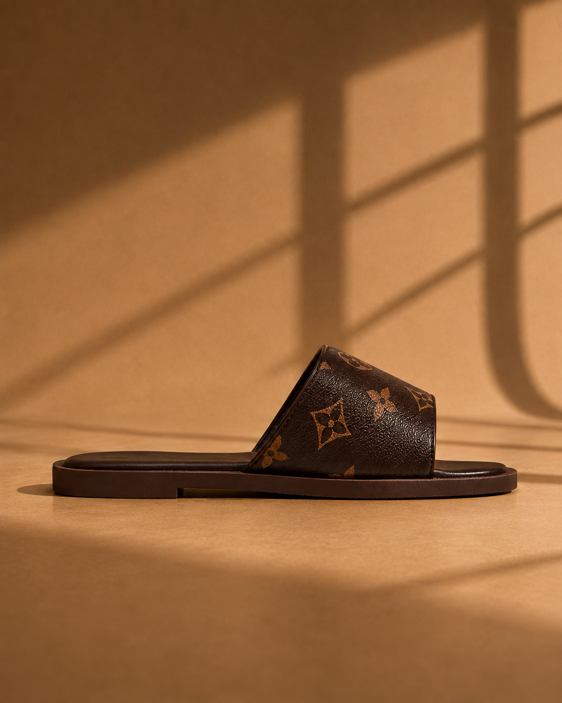 Piper Printed Slider Sandals in Brown