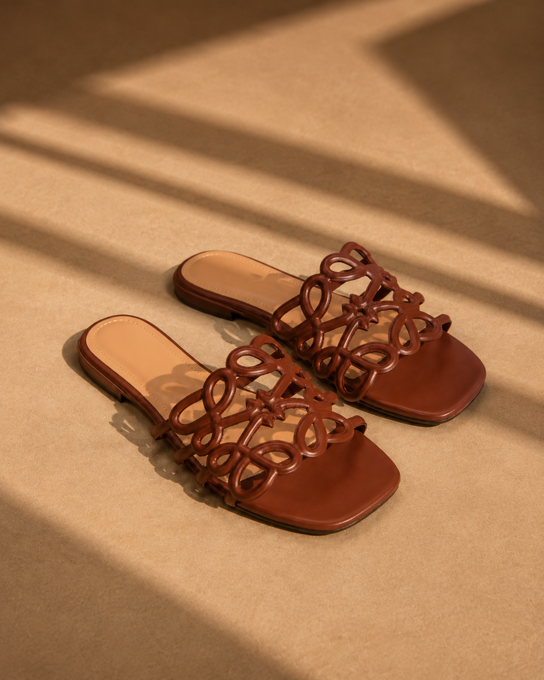 Orla Logo Slider Sandals in Tan