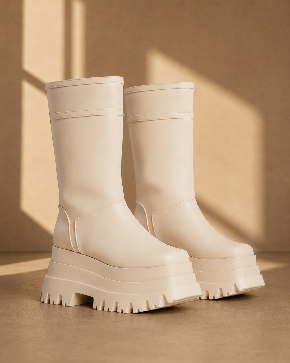 Frankie Chunky Platform Biker Boots in Nude