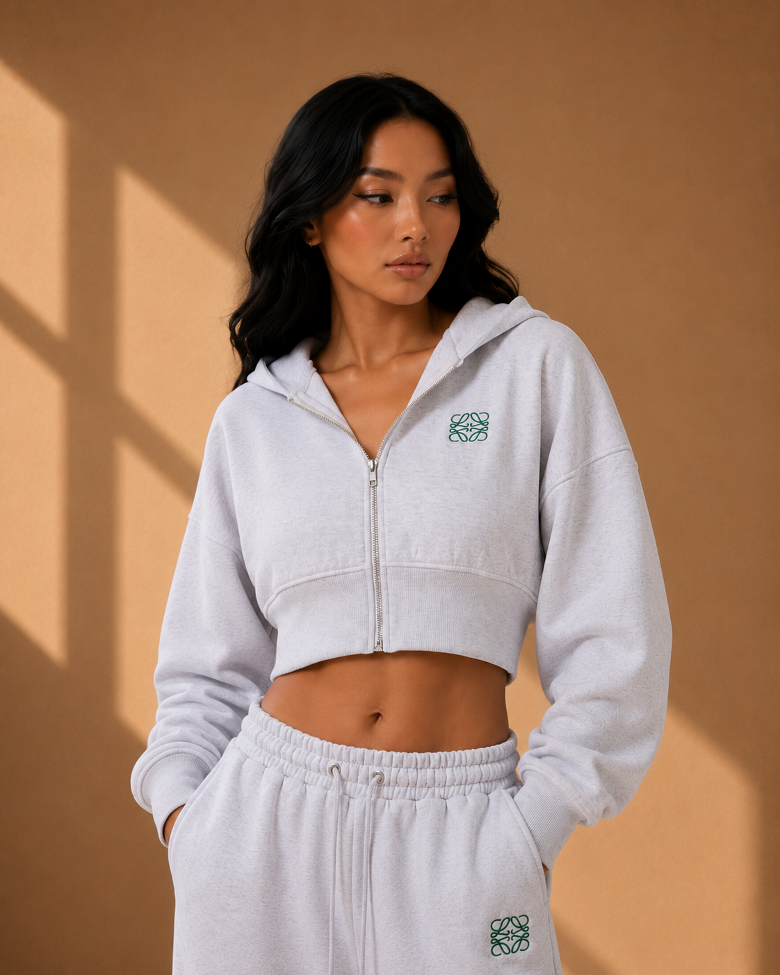 Signature Cropped Zip Hoodie – Grey